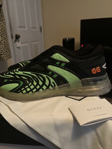 Pre-owned Gucci Ultrapace R Sneakers In Black And Green 12.5 Us 12 620337 2et10 8761
