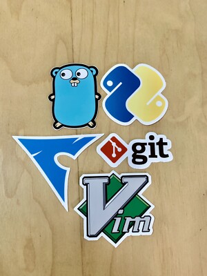 5 Programmer Vinyl Stickers Arch Linux Python Git VIM Golang Gopher Decal USA