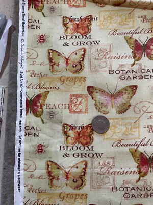 Cotton Fabric Botanical Butterfly Flower  Susan Winget 50'' x 44''