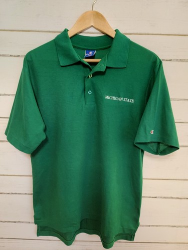 sz L, vintage CHAMPION cotton blend polo shirt with MICHIGAN