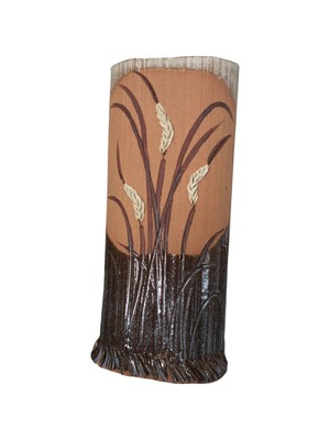 1970's Steve Ashley Signed Thrown Pottery Kansas Wheat Vase 7'' in x 3.5'' in