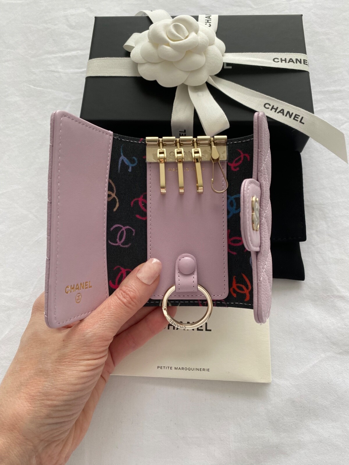 Chanel 4 Key Holder Lilac Purple Caviar Classic Flap Card