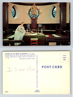 Chamber of the House of Burgesses Colonial Williamsburg VA Postcard 1960s Miller