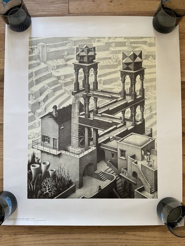 【貴重 M.C. ESCHER/WATERFALL 滝 ポスター】 1988 MC ESCHER WATERFALL BY BAARN HOLLAND CORDON ART PRINT