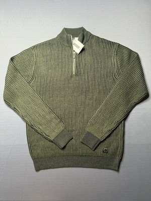 TopMAN 1/4 Zip Rib Knit Sweater Mens Large Green Heavyweight Pullover XL