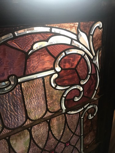 SG 2685 Incredible Stained Glass And Beveled Glass Landing Window 52W By 50H