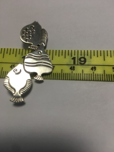 3 Fish Swimming Pin Broach Sterling Silver 925 Mexico