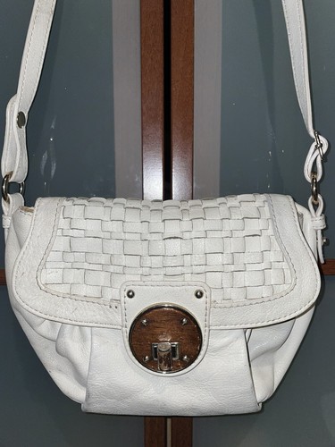 ELLIOTT LUCCA WOMENS WOVEN WHITE LEATHER FLAP CROSSBODY
