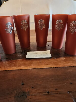 6 Vtg 70's Nasco Copper Brown Plastic Mushroom Drinking Tumbler Set