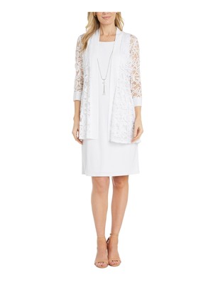 R&M RICHARDS Womens White 3/4 Sleeve Open Front Wear To Work Cardigan 14