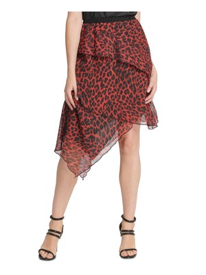 

DKNY Женская красная юбка длиной до колена с рюшами и животным принтом, Красный
