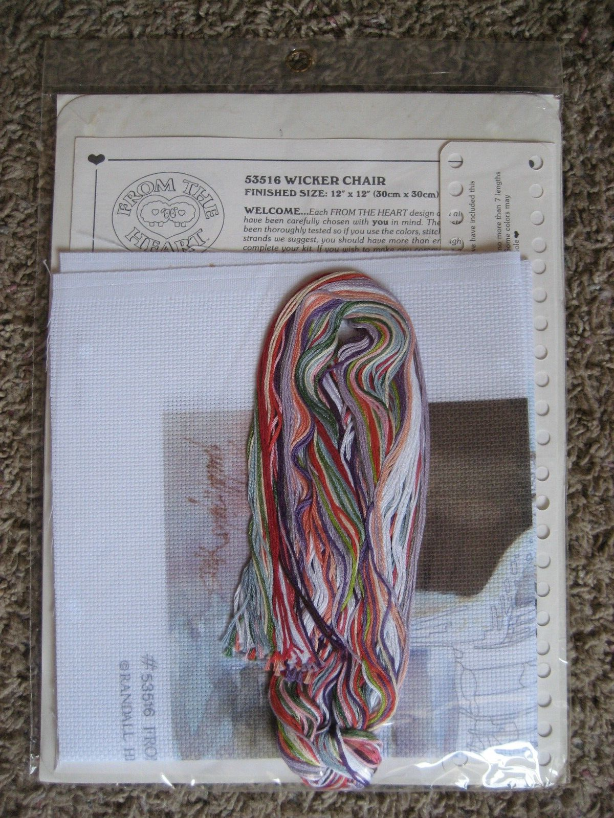 Dimensions, No Count Cross Stitch Kit, From The Heart, Wicker Chair #53516, NIP