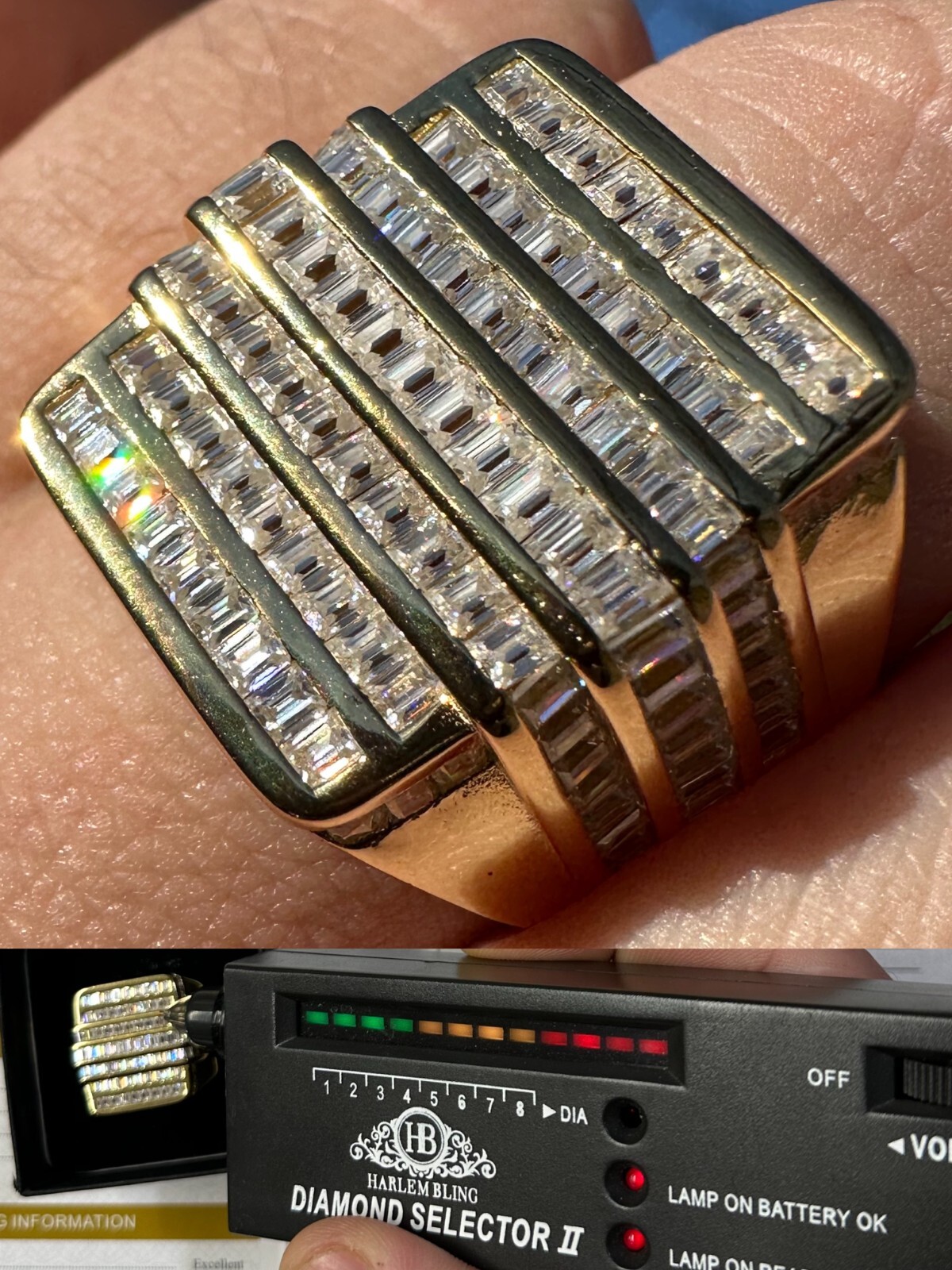 Pre-owned Pinky Moissanite Baguette Ring 14k Gold Over 925 Silver Iced Hip Hop Pass Diamond Test