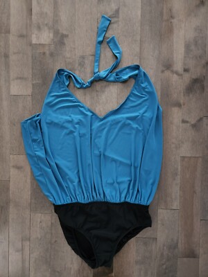 Venus Swimsuit Womens 12 One Piece Halter Tie Black Blue Bathing Suit Vacation