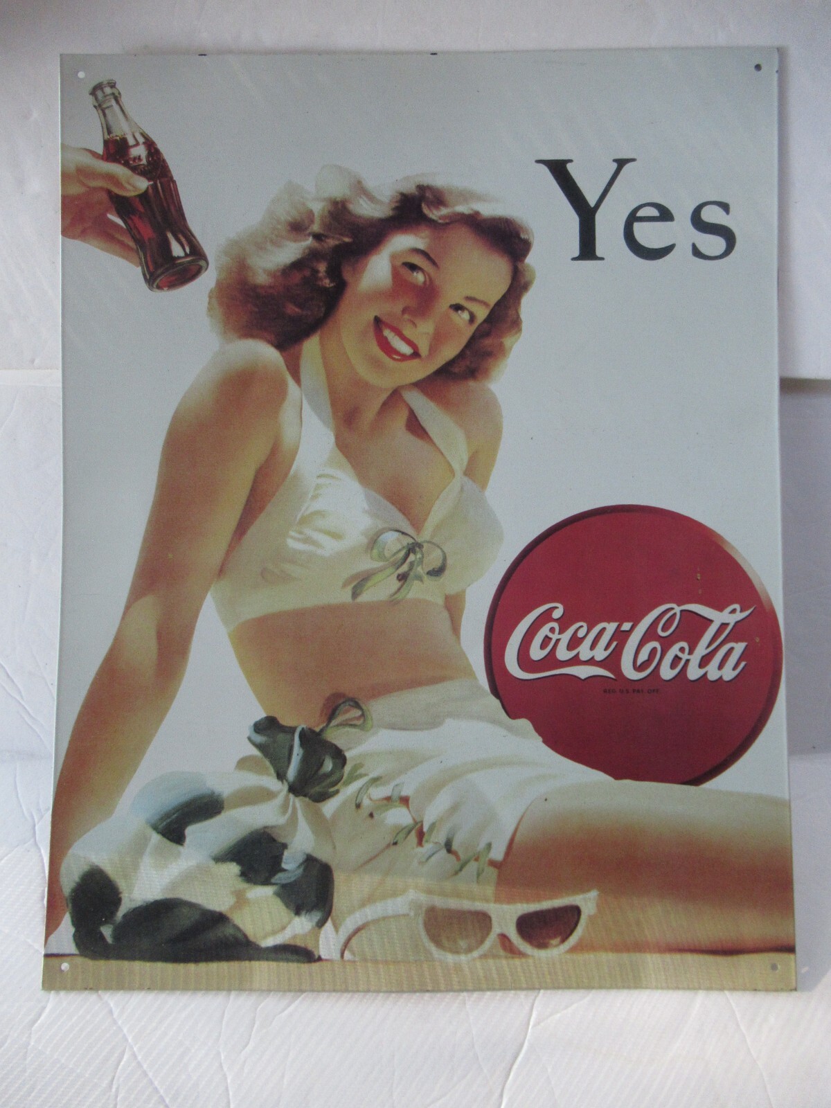 Coca Cola Coke Yes White Bathing Suit Metal Tin Sign