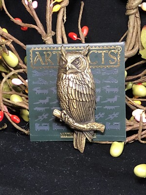 Vtg JJ Jonette Jewelry Large Full Barn OWL NEW Bronze Pewter Signed Pin Brooch