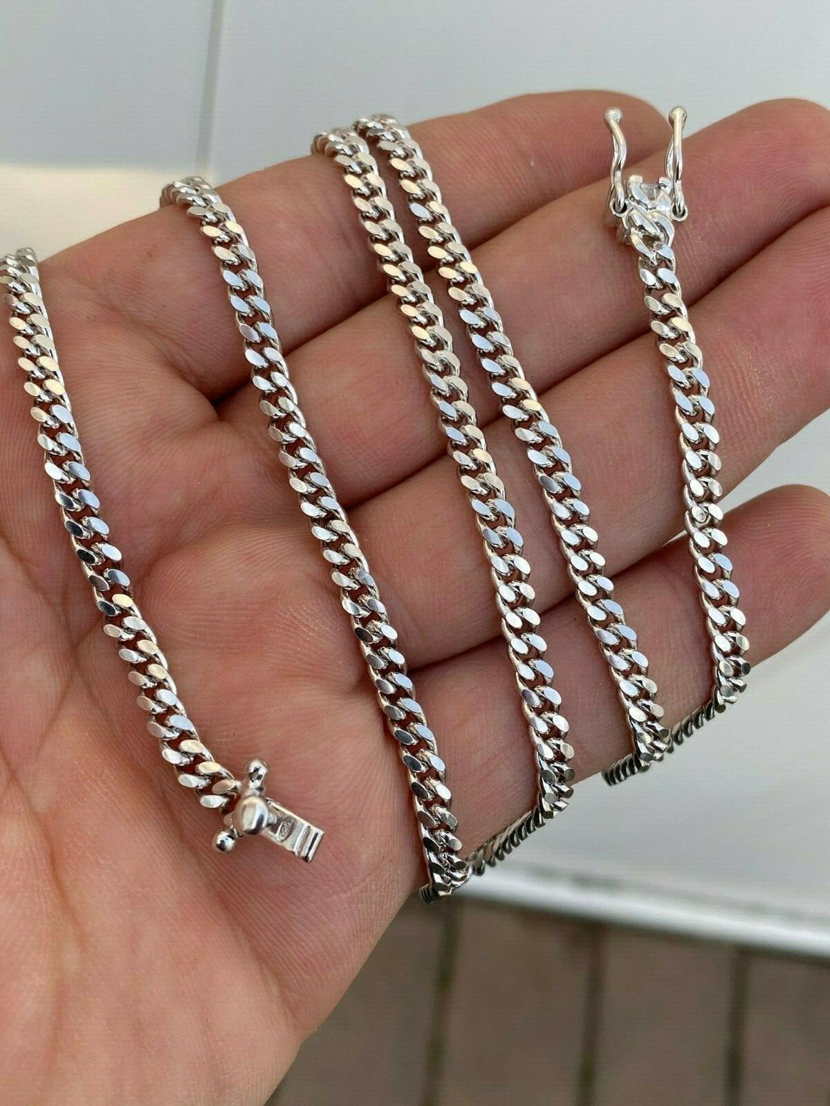 Men's Miami Cuban Chain Solid 925 Sterling Silver 4mm 18-30" Box Lock Necklace