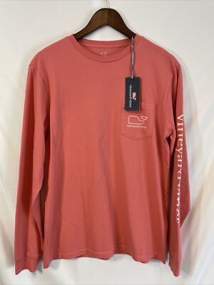 VINEYARD VINES  Lobster reef pink Long Sleeve LOGO Pocket T-Shirt WHALE Men's S