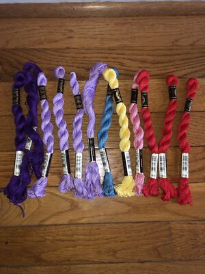DMC Cotton Pearl Sz 5 Embroidery Floss 2 Skeins Purple Lilac Teal Red Pink