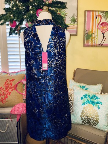Pre-owned Lilly Pulitzer Brandi Shift Blue Twilight Floral Brocade $278 Size 10,14 In Multicolor