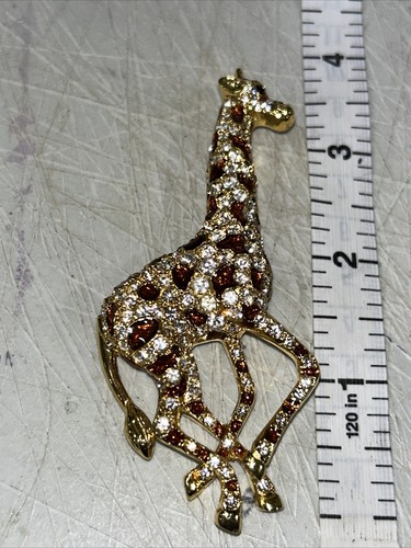 【Llife】BOTTON BROOCH Signed LIF Giraffe Large Rhinestone Enamel Pin Brooch Made