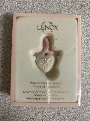 NIB LENOX Gift of Knowledge Breast Cancer China & Pearl Pin Pendant Pink Ribbon