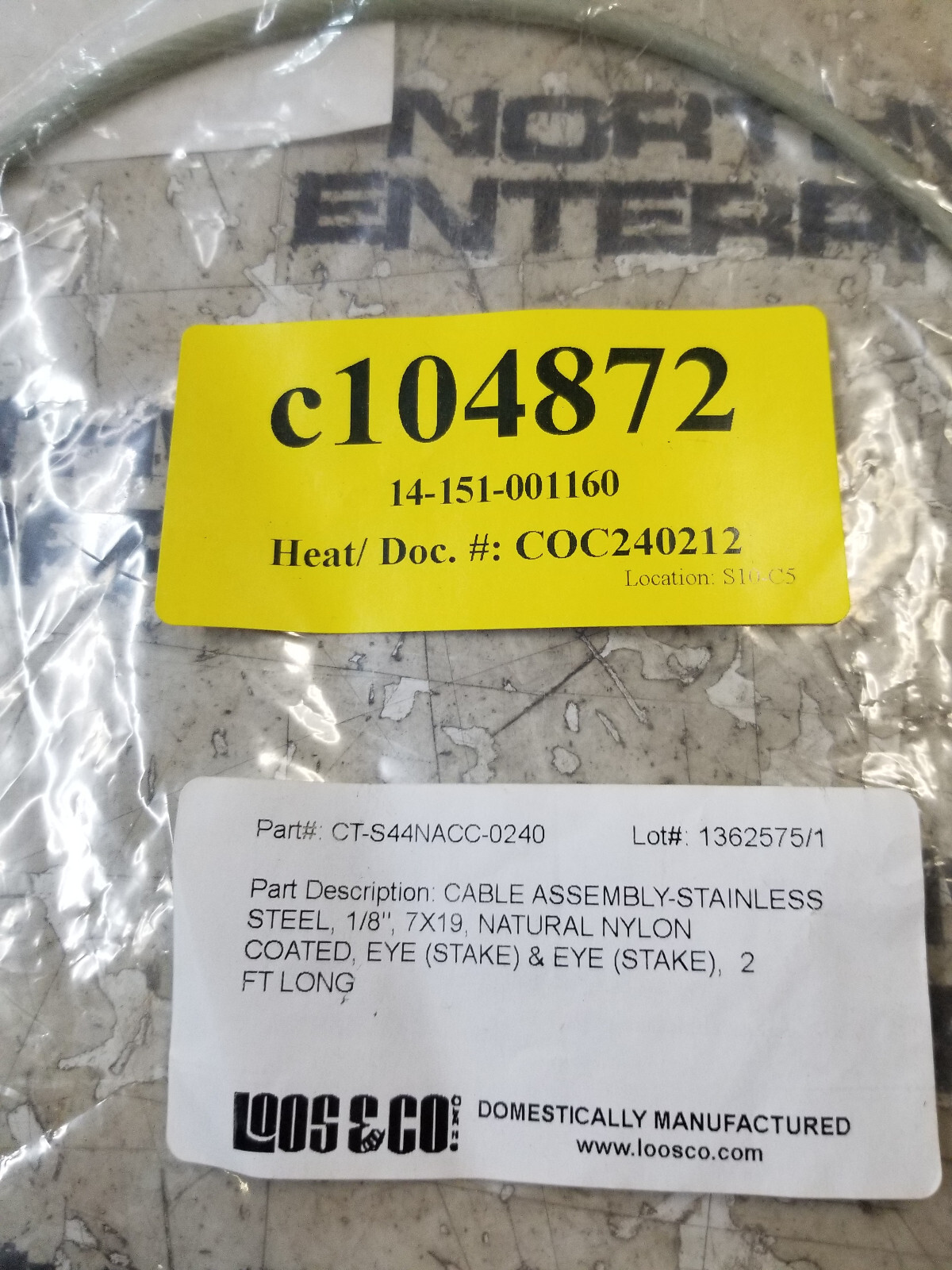 CT-S44NACC-0240 LOOS & CO. STAINLESS STEEL CABLE - Picture 4 of 4