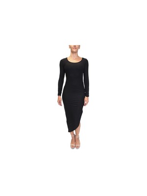 ALMOST FAMOUS Womens Black Long Sleeve Scoop Neck Midi Evening Body Con Dress M
