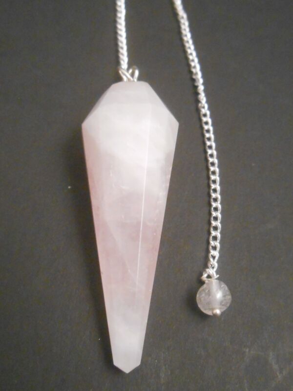 Roze Quartz Crystal Point Pendulum with Chain NEW Chakra Healing Dowsing Rod