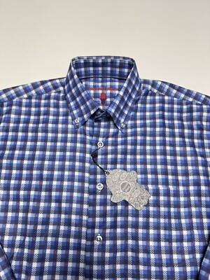 Visconti Black Men's Button Up Long Sleeve Shirt Size S Flip Cuff Abstact Blue