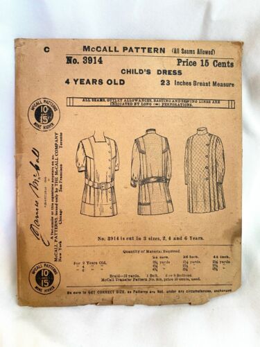 1900s Antique McCall No. 3914 Sewing Pattern Child