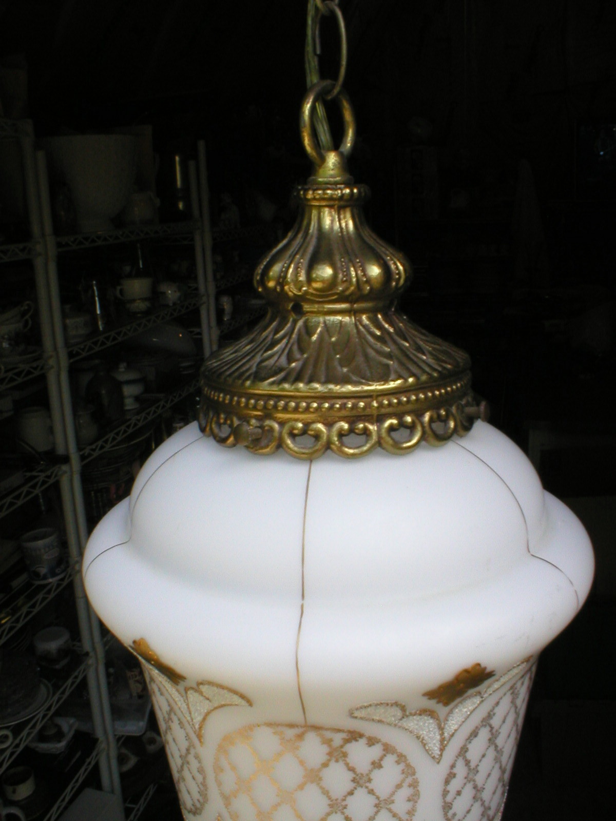 Vintage Hanging Swag Lamp White Hollywood Regency Gold Gild Light 23