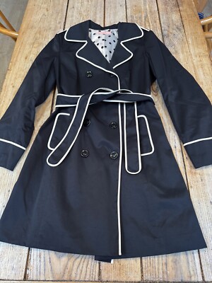 Wonderful JOHN LEWIS Black & Ivory Belted Mid Length Trench Mac Belted COAT, 18