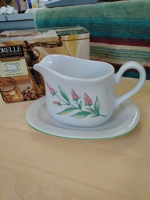 Vntg Corelle Corning My Garden Gravy Boat w/Under Plate & Damaged See Descriptio