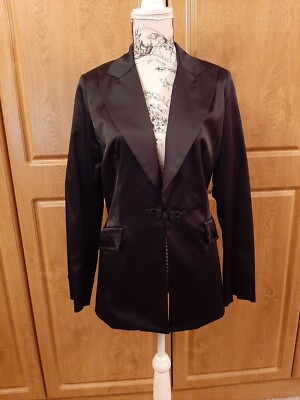 Stunning Lined Black Satin Jacket With Pockets  By Roman Size 14 BNWT rrp £74.99