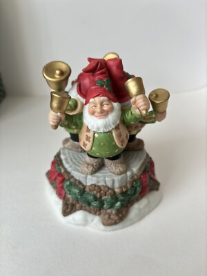 1993 Fitz and Floyd  Bell Choir  Elf Music Box Holiday Hamlet 4 ht