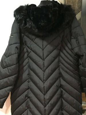 Pre-owned Laundry By Shelli Segal Laundry Shelli Segal Women's Winter Puffer Parka Hood Maxi Coat Jacket Size Xxl In Black