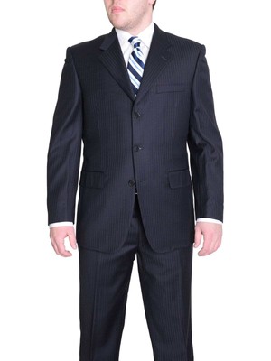 

Silvio Bresciani Классический крой Темно-синий шерстяной костюм в полоску в тон на трех пуговицах, Navy