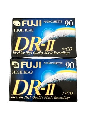 Lot Of 2 Fuji DR-II 90 Minute High-Bias Blank Audio Cassettes New Extraslim Case