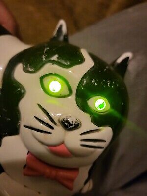 Vtg 1989 JINWEI Cat Alarm Clock with Light Up Eyes & Meows, Tested RARE