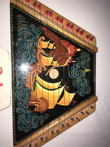 Vtg  Handpainted Russian Design Lap Harp Zither Dulcimer W Fairy Tale Song Cards