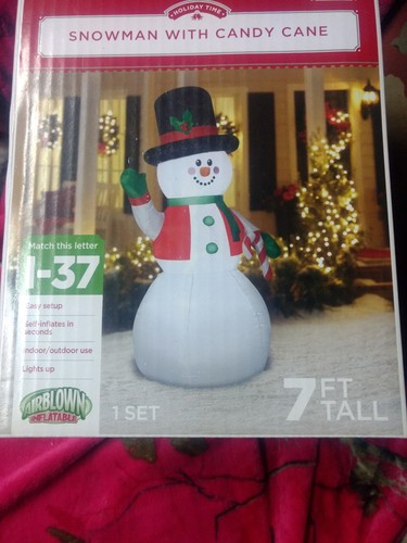 7 ft.Snowman with Candy Cane Christmas Inflatable LED YARD DECOR