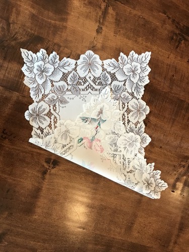 Hummingbird Floral Lace Table Scarf Header Vintage Centerpiece Flowers Linen