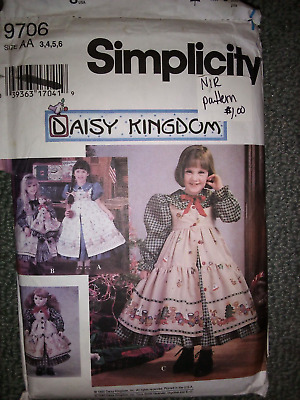 Unused pattern kids 3-6 Daisy Kingdom party dress & doll dress 1995 Simplicity
