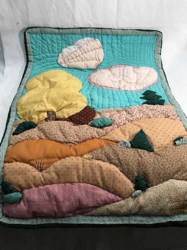 Hand Made Quilted Wall Hanging Table topper garden flag scenic clouds hill 3D