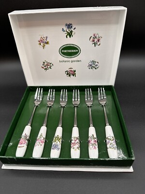 Portmeirion Botanic Garden 6'' Long Pastry Tea Forks Set Of 6...NEW IN BOX