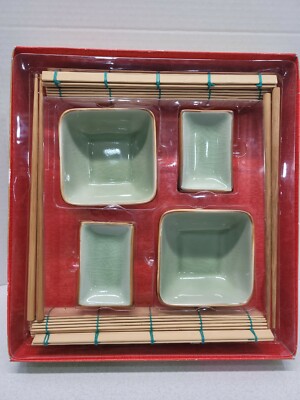 Typhoon Oriental Dining Set For 2 Ceramic Dishes Rice Bowls Chop Sticks Mat