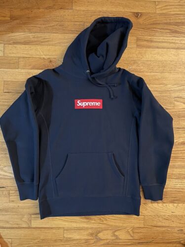 Supreme Box Logo 2016 FW16 Hooded Sweatshirt Navy Vintage Supreme Box Logo 2016 FW16 Hooded Sweatshirt Navy Vintage