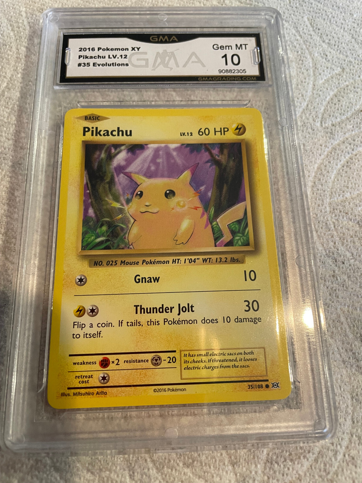 PIKACHU LV.12 2016 TOPPS POKEMON XY EVOLUTIONS # 35 GRADED 10 L