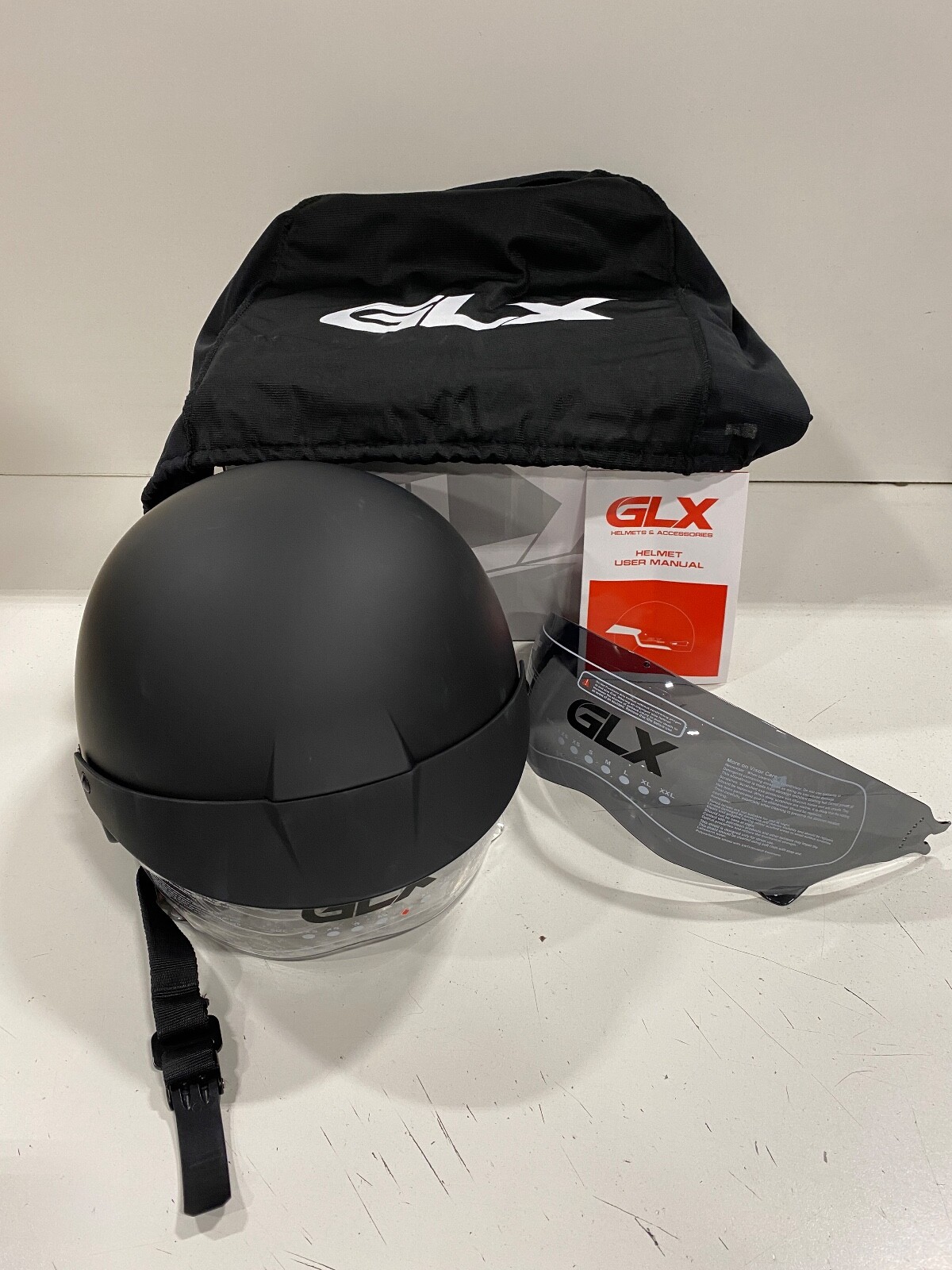 GLX M14 Cruiser Half Helmet w/ Free Tinted Retractable Visor LARGE